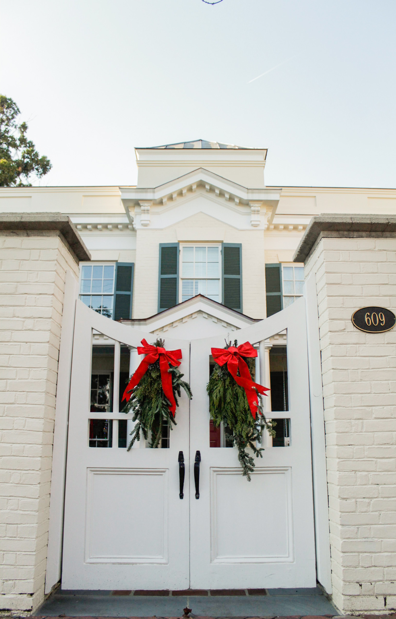 Wreaths on a gate in Old Town Alexandria