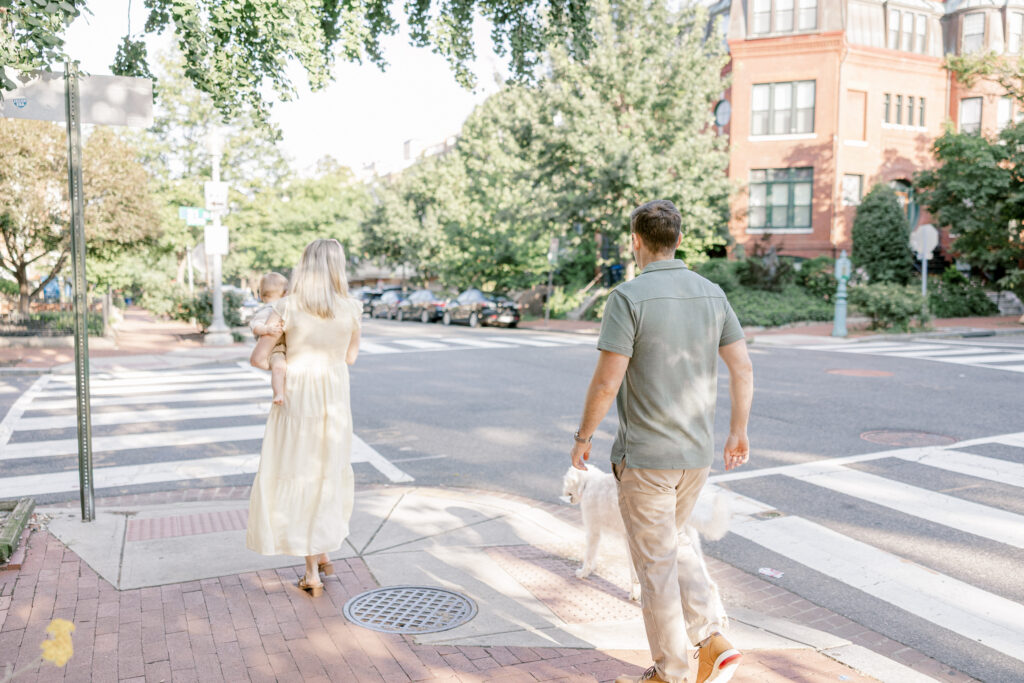 Family walking through Dupont Circle during a Washington DC family photo session