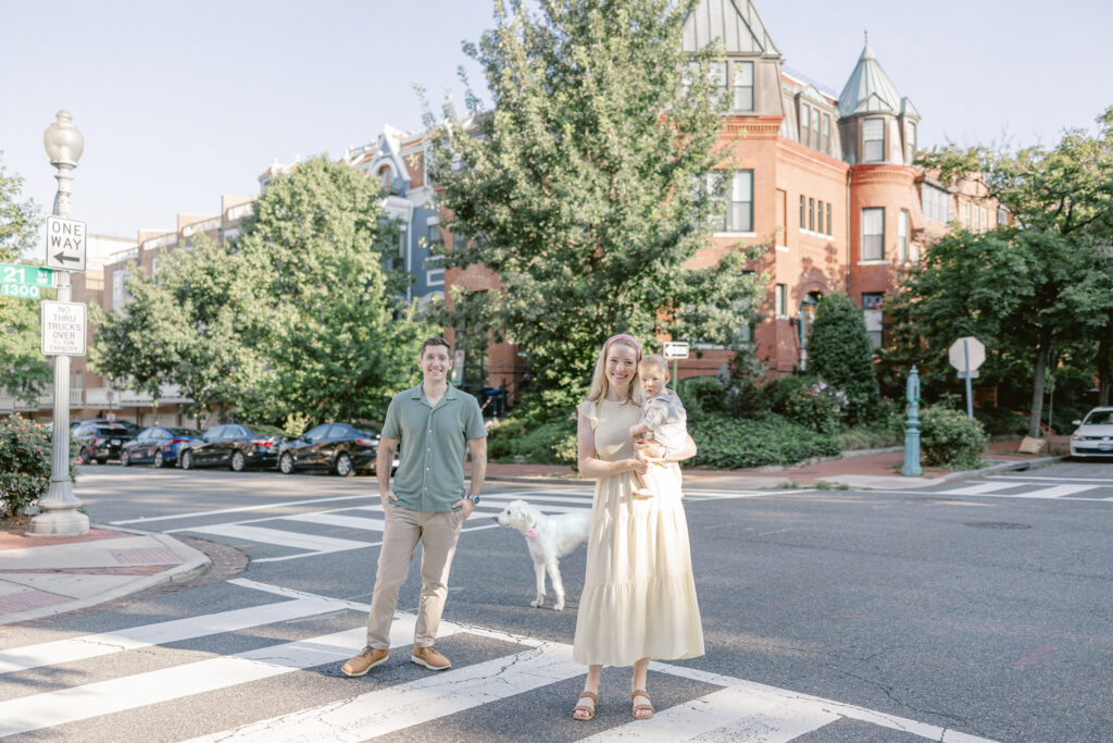 Family walking through Dupont Circle during a Washington DC family photo session